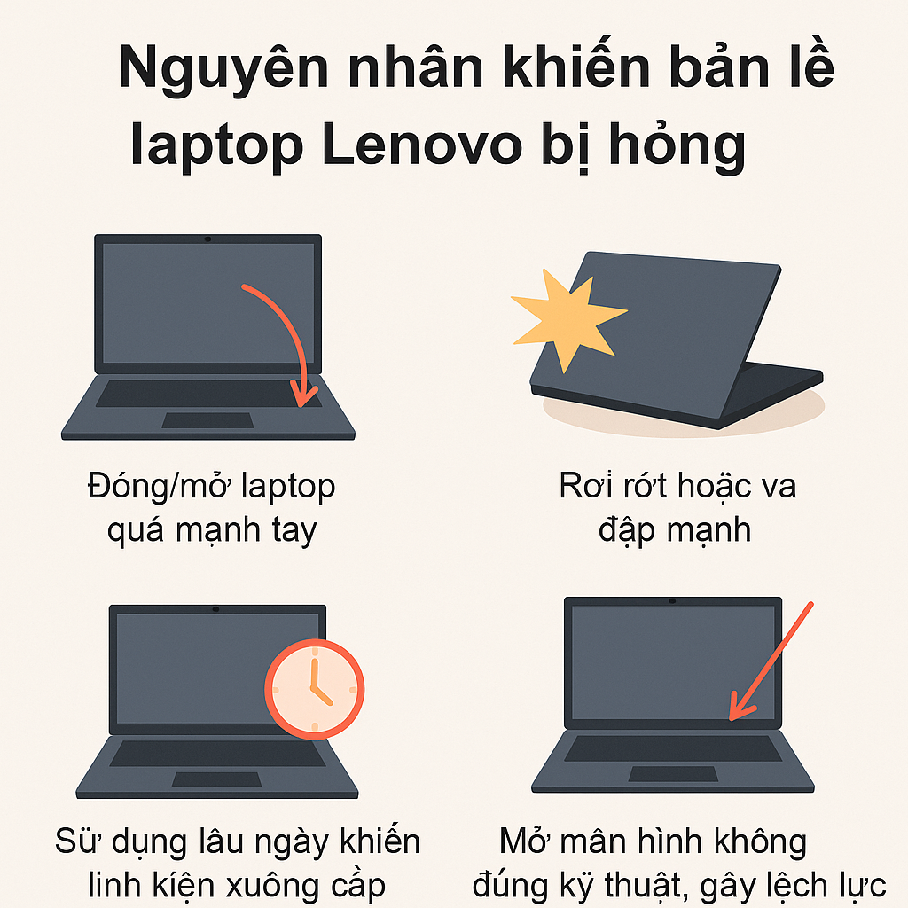 Nguyên nhân khiến bản lề laptop Lenovo bị hỏng