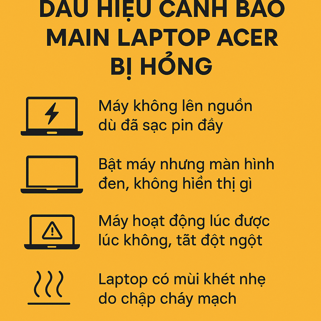 Dấu Hiệu Cảnh Báo Main Laptop Acer Bị Hỏng
