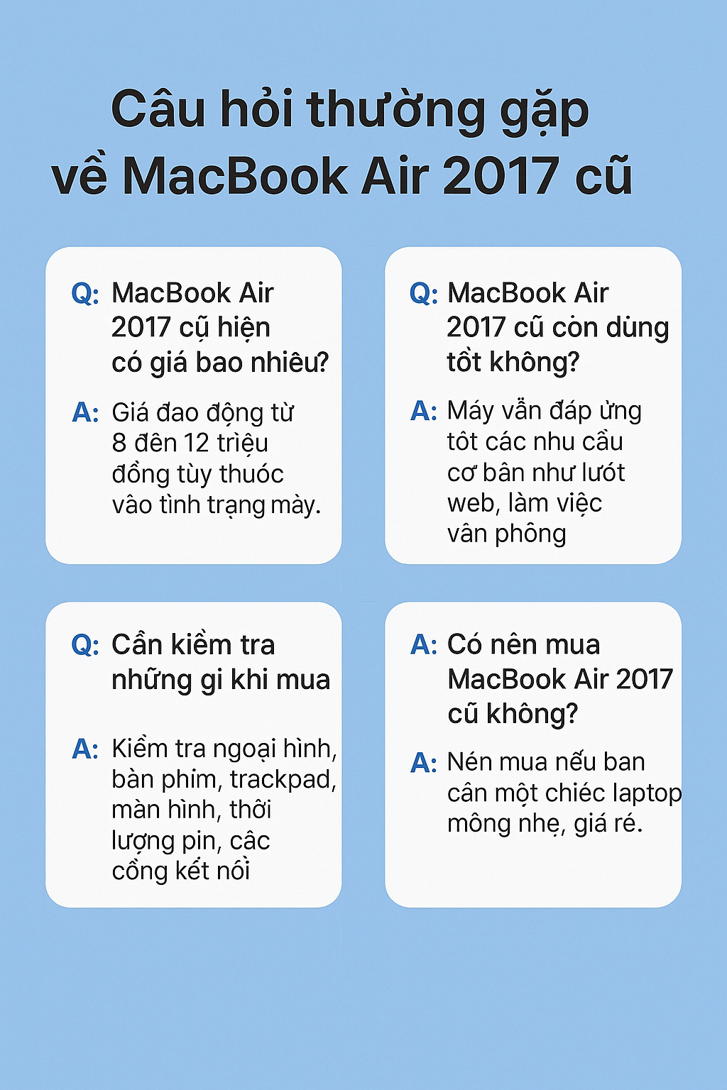 Câu hỏi thường gặp về MacBook Air 2017 cũ